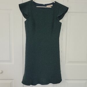 LOFT Green Ruffled Sheath Dress for Wedding Guest